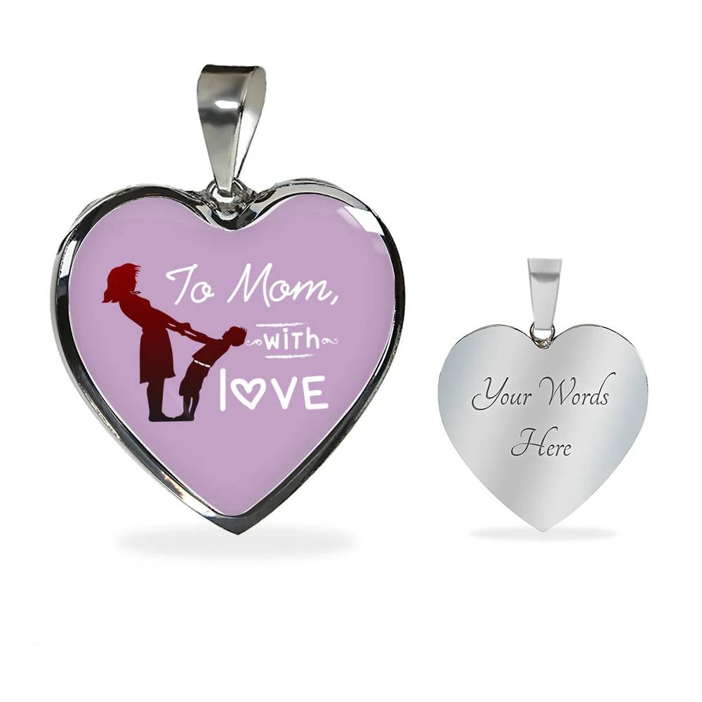 To Mom With Love Necklace Personalized Engraved Silver Heart Necklace Custom Na
